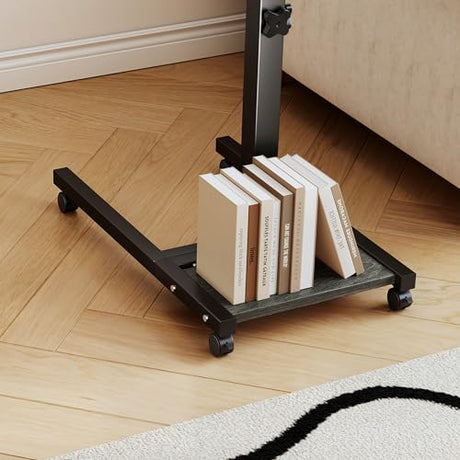 Furist Overbed Table with Wheels Adjustable Height, Mobile Standing Stand Up Rolling Laptop PC Desks with Tilting Top Height Tray Side Computer Workstation for Bedroom on Hospital Home Use, Black Furist