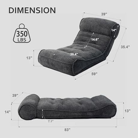 SUNPEAK Lazy Floor Bed 83" – Extra Comfy Sleeper Chaise Lounge Chair Indoor, Adjustable Recliner Floor Lounger, Plush Futon Chair Bed for Yoga, Gaming, Meditation & Reading Nook (Recliner, Black) SUNPEAK