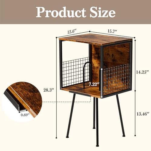Faesun Record Player Stand with Storage Holds 100+ Vinyl Records, Industrial Turntable Stand with Storage Shelf, LP Album Organizer Cabinet for Small Spaces,Rustic End Table Faesun