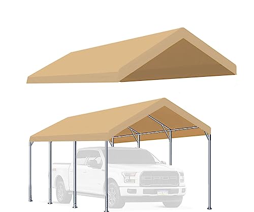 Rutile 10'x20' Carport Canopy ONLY Tent Garage Replacement Top Tarp Car Shelter Cover w/Ball Bungees Beige (Only Top Cover, Frame is not Included) Generic