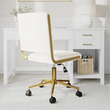 Martha Stewart Lulu Swivel Task Chair with Height Adjustable Seat for Home Office in Off White Faux Leather with Polished Brass Frame Martha Stewart