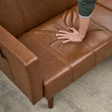 Garvee Modern Futon Sofa Bed, Convertible 75" Sleeper with Adjustable Backrest & Side Pockets, Mid-Century Brown PU Leather Garvee
