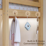 Vantic Low Bunk Bed with Guardrail and LED Light, Floor Toddler Bunk Bed Twin Over Twin with Wide Stairs, Convertible Soild Wooden Loft Bed for Kids with 6 Hooks, Space-Saving, Natural Wood Vantic