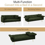 Modern Velvet Futon Sofa Bed ,Convertible Upholstered Couch Bed Loveseat Sleeper, Folding Small Couches Loveseat, Reclining Sofa, Foldable Roll Arms with Pillow for Small Spaces (Green Velvet) Klwenas Maec