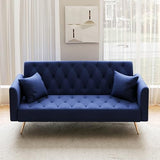 Anwick 72" Modern Velvet Sofa Bed Futon,Convertible Folding Sleeper Bed Couches with 3 Adjustable Backrests,Tufted Recliner Loveseat with Golden Chrome Legs for Small Living Room Office (Blue) Anwick