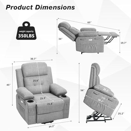 BETISEF Power Lift Recliner Chair for Elderly with Massage & Heat,Linen-Cotton, Electric Recliner with USB Ports, Cup Holders, Side Pockets, Lift Chair for Living Room, Bedroom BETISEF