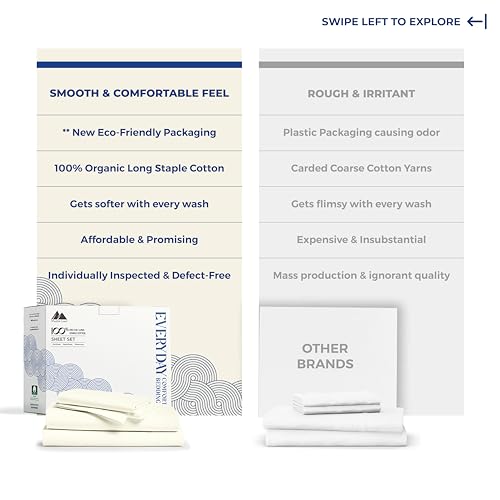 Mayfair Linen 100% Organic Cotton Sheets Full Size - 4 PC Organic Cotton Percale Sheets Full Set (Ivory), Crisp, Soft, Cooling & Breathable Bedsheets, 16" Deep Pocket Hotel Bedding - GOTS Certified Mayfair Linen