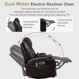 IBTKIG Power Swivel Rocker Recliner with Dual Motor, 240° Electric Glider Recliner with Heat & Massage, Rocking Chair Theater Seating with LED/Lumbar Pillow/USB Port/Cup Holders（Faux Leather Brown, 1）