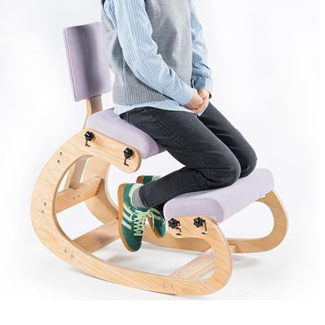 VDNEND Ergonomic Kneeling Chair with Back Support,Wooden Kneeling Chair Desk for Work, Rocking Office Kneel Chairs for Relieve Back Pain, Kneeling Posture Chairs for Gaming,Home (Light Purple) VDNEND