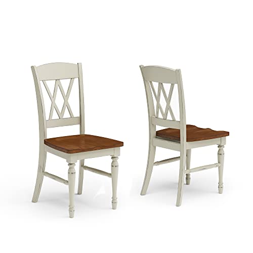 Home Styles Monarch Double X-back White and Oak Dining Chairs, with Solid Hardwood Construction, Turned Legs, and Distressed Oak Finish, Set of Two - WoodArtSupply