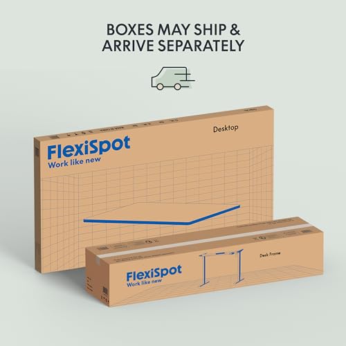 FLEXISPOT EN1 One Piece Standing Desk, 48 x 24 Inch Desktop Electric Adjustable Height Desk Home Office Computer Workstation Sit Stand up Desk (White Frame + Black Top, 2 Packages) FLEXISPOT