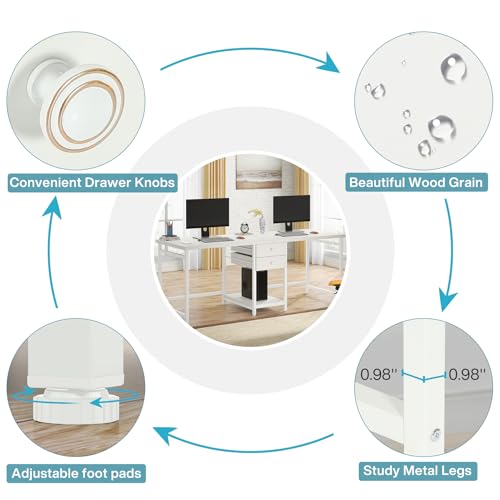 Tribesigns 79 Inch Extra Long Desk, Double Desk with 2 Drawers, Two Person Desk Long Computer Desk with Storage Shelves, Writing Table Study Desk for Home Office, White Tribesigns