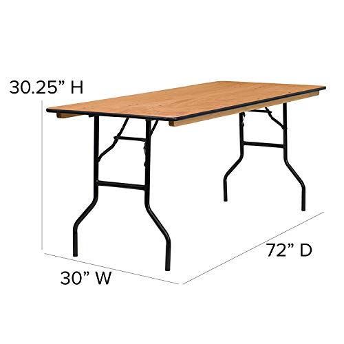 Flash Furniture Gael 6-Foot Rectangular Wood Folding Banquet Table with Clear Coated Finished Top, 72 in x 30 in, Natural - WoodArtSupply