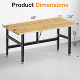 MUWOOD 48”Folding Workbench, 2000 LBS Capacity Heavy Duty Workbench, Height Adjustable Foldable Work Table, Rubberwood Collapsible Desk for Workshop, Garage, Office, Home MUWOOD