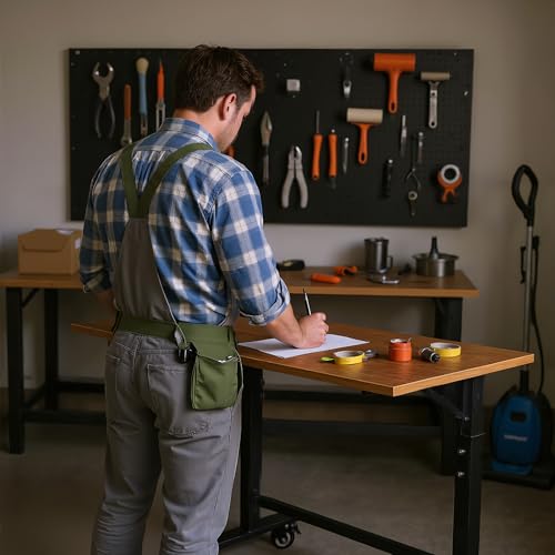 POWSTR 47" Foldable Wood Workbench,Adjustable Height Work Bench(32-42'') with Wheels and Feet Mat，Suitable for Workshop,Office,Garage,Home,Commercial POWSTR