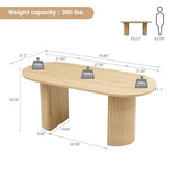 70.8 Inch Dining Table for 4-6 People, Oval Kitchen Table with Semi-Cylindrical Legs Base, Modern Farmhouse Round Dinner Tables for Dining Room Kitchen Living Room (Natural) weselon