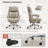 EMIAH Office Chair with Foot Rest, Ergonomic Executive Office Chair with Arms, Reclining High Back PU Leather Comfy Swivel Computer Desk Chairs with Wheels and Lumbar Support for Home Office, Beige EMIAH