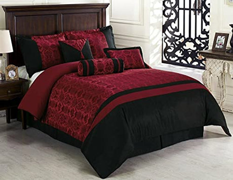 Chezmoi Collection Dynasty Black Red Jacquard 7-Piece Comforter Set, King Size Chezmoi Collection