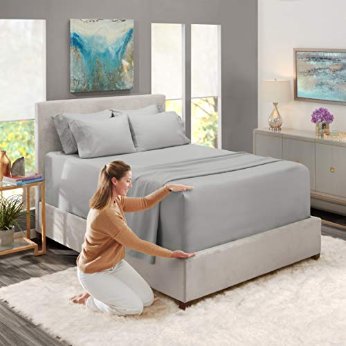 Hearth & Harbor Extra Deep Pocket Sheets - Fits Mattress 18-24 Inches Deep - Extra Deep Pocket Twin Sheets Sets - 4 Piece Twin Size - Silver Hearth & Harbor