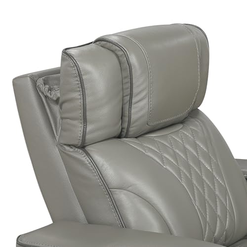 Lexicon Power Double Reclining Sofa, Center Drop-Down Table with Heat/Massage/Headrest/Storage Arms/Cup Holders/LED Lights/Wireless Charging, Top Grain Leather Match Wall Hugger Recliner Sofa, Grey Lexicon