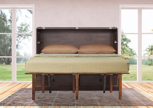 Mega Solutions Venetian Murphy Cabinet Bed with Deepest Storage Drawer On The Market and USB Charging Station (Queen, Dark Walnut) Mega Solutions