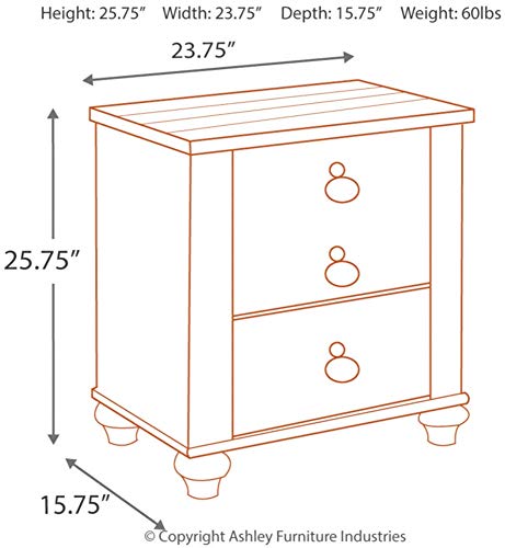 Signature Design by Ashley Willowton Farmhouse 2 Drawer Nightstand with USB Charging Ports, Whitewash - WoodArtSupply