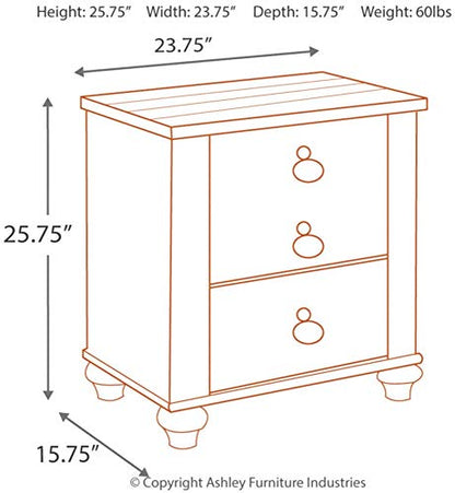 Signature Design by Ashley Willowton Farmhouse 2 Drawer Nightstand with USB Charging Ports, Whitewash - WoodArtSupply