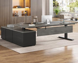 SEDETA Executive L Shaped Electric Standing Desk, 71" Height Adjustable Executive Desk with 3 Drawers and Cabinet, Sit Stand Up Home Office Desk with Power Outlets & Side Hook (Grey) SEDETA