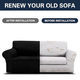 Cupuamon 2026 New Stretch Sofa Slipcovers Couch Cover for 3 Cushion Furniture Protector Sofa Covers with Elastic Bottom Jacquard Fabric Small Checks for Pets, Kids -Sofa, Black Cupuamon