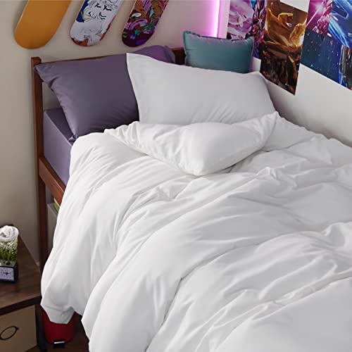 Bedsure Duvet Cover Twin/Twin XL Size - Soft Double Brushed Bedding Set for Kids & Adults, Zipper Closure, 2 Pieces, Includes 1 Duvet Cover (68"x90") & 1 Pillow Sham, NO Comforter, White Bedsure