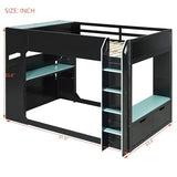 Tdewlye Unique Full Size Wood Gaming Loft Bed with Height-Adjustable Desk,Drawers,Storage Compartments,Hanging Rod and RGB Lights,for Kids Teens Adults Bedroom Use (Blue#RGB, Full) Tdewlye