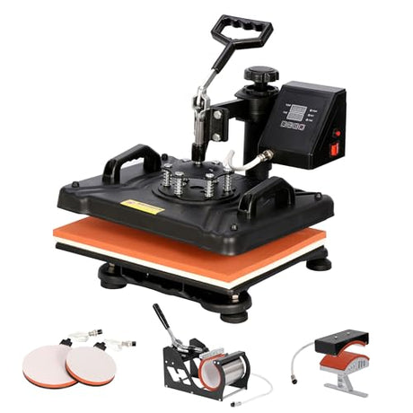 SUPER DEAL 5 in 1 Heat Press Machine, 12" x 15" 360-degree Rotation Quality Industrial Digital Heat Transfer Machine Combo for Hat Mug Plate Cap T-Shirt 110V, Black SUPER DEAL