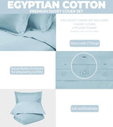 Superior Combed Cotton, 300 Thread Count 3 Piece Duvet Cover Set with 2 Pillow Shams, Single Ply Cotton, Soft and Luxurious Bedding Sets - Full/Queen Duvet Cover, Light Blue Superior