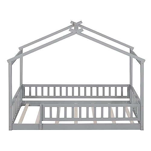 NicBex Gray Wood Family-Friendly Canopy Loft Bed Frame for Queens NicBex