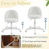 VINGLI Modern Vanity Chair with Back, Velvet Desk Chair for Girls, Small Office Chair with Silent Wheels， Stylish and Comfortable, White VINGLI
