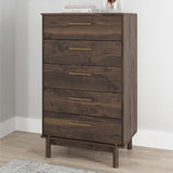 Signature Design by Ashley Calverson Contemporary 5 Drawer Chest of Smooth-Gliding Drawers and Safety Stop, Dark Brown Signature Design by Ashley