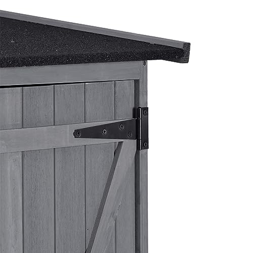 LOUHME Outdoor Wooden Storage Shed, 5.3ft Hx4.6ft L Garden Storage Cabinet with Waterproof Asphalt Roof, Double Lockable Doors and 3-Tier Shelves for Patio Backyard, Ideal Tool Organizer, Gra - WoodArtSupply