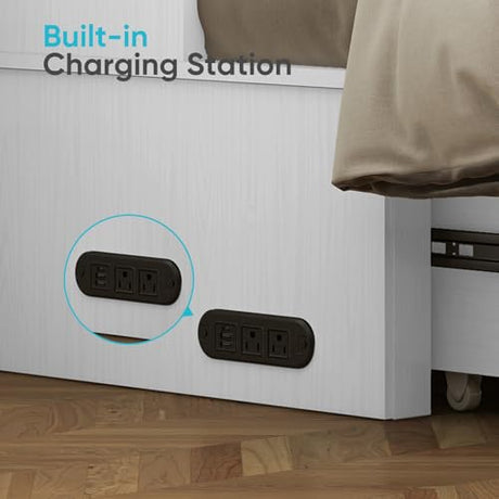 CECER Queen Size Murphy Bed with Storage & Charging Station,Multi-Functional Murphy Cabinet Bed with Mattress Included for Bedroom/Guest Room/Small Space,Easy Assembly -White CECER