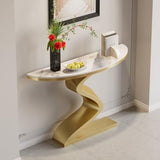 homary 39.4" White & Gold Half Circle Entry Table, Half Moon Wall Table with Uniquely Designed Curved Legs for Entryway/Hallway/Living Room/Foyer, Sintered Stone Top homary