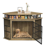 51" Corner Dog Crate Furniture, Wooden Dog Kennel Furniture with 2-Tier Shelves, Decorative Wood Dog House for Small/Medium/Large Dog, Space-Saving Dog Cage for TV Stand（Oak） VONZOY