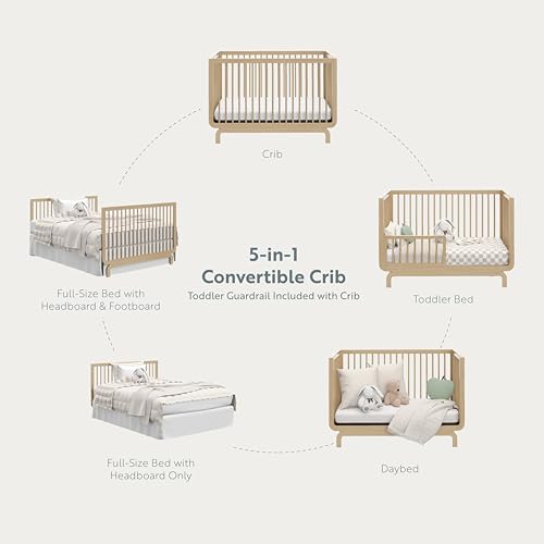Storkcraft Santorini Deluxe 5-in-1 Convertible Crib with Bonus Toddler Guardrail (Driftwood) – GREENGUARD Gold Certified, Toddler Guardrail Included in Box, Fits Standard Crib Mattress Storkcraft
