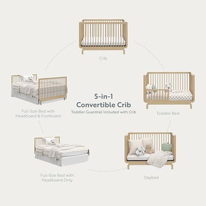 Storkcraft Santorini Deluxe 5-in-1 Convertible Crib with Bonus Toddler Guardrail (Driftwood) – GREENGUARD Gold Certified, Toddler Guardrail Included in Box, Fits Standard Crib Mattress - WoodArtSupply