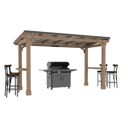 Yardenaler 6 x 13 FT Wooden Grill Gazebo with Sloping Metal Roof, 2 Full Size Grills, BBQ Canopy for Outdoor Patio, Lawn, Garden, Light Mocha Brown