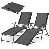 Giantex Lounge Chair Outdoor Set of 2 - Tanning Chair with 6 Adjustable Backrest, 2-Level Footrest, Folding Sunbathing Lounger for Patio, Poolside, Yard, Chaise Lounge Chair, Beach Chair (Black)