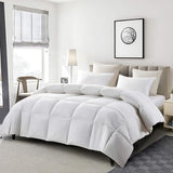 Serta Goose Feather Down Fiber Cotton Comforter Twin Size - 100% Cotton Duvet Insert - Hotel Luxury Hypoallergenic Bedding Comforter Light Warmth 68 x 90 Inch White Serta