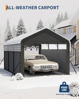 Garvee 10'X15'X9' Metal Carport, Enclosed Car Ports with Heavy Duty Steel Frame and 220 g Tarp, All-Weather Carport, for Sedans, Boats, and Tractors Garvee
