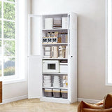 AQY Kitchen Pantry Cabinet,72" White Pantry Storage Cabinet with 5 Tire Adjustable Shelves and Glass Doors,Freestanding Cupboard,Metal Pantry Cabinets with Handle for Living Room,Assembly Required AQY