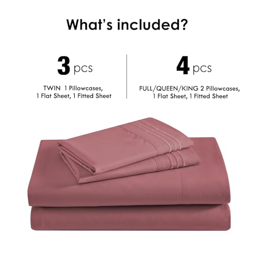 ClevaHome Sheet Set Queen Size, 4-Piece Bedding, Lightweight & Super Soft Easy Care Microfiber– Shrinkage & Fade Resistant Bedding Set with 14'' Deep Pockets (Dusty Rose) Cleva