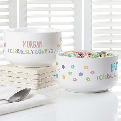 Personalization Universe I Cerealsly Love You 14oz Kids Cereal Bowl - Customizable, Dishwasher and Microwave Safe, Chip-Resistant Stoneware Bowl Perfect for Cereal, Soup, Snacks and More