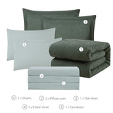 Geniospin King Size Comforter Set - 7 Pieces Dark Green Bedding Set, Botanical Textured Comforter Bed Set, All Season Lightweight Bed in a Bag with Comforter, Sheets, Pillowcases & Shams Geniospin